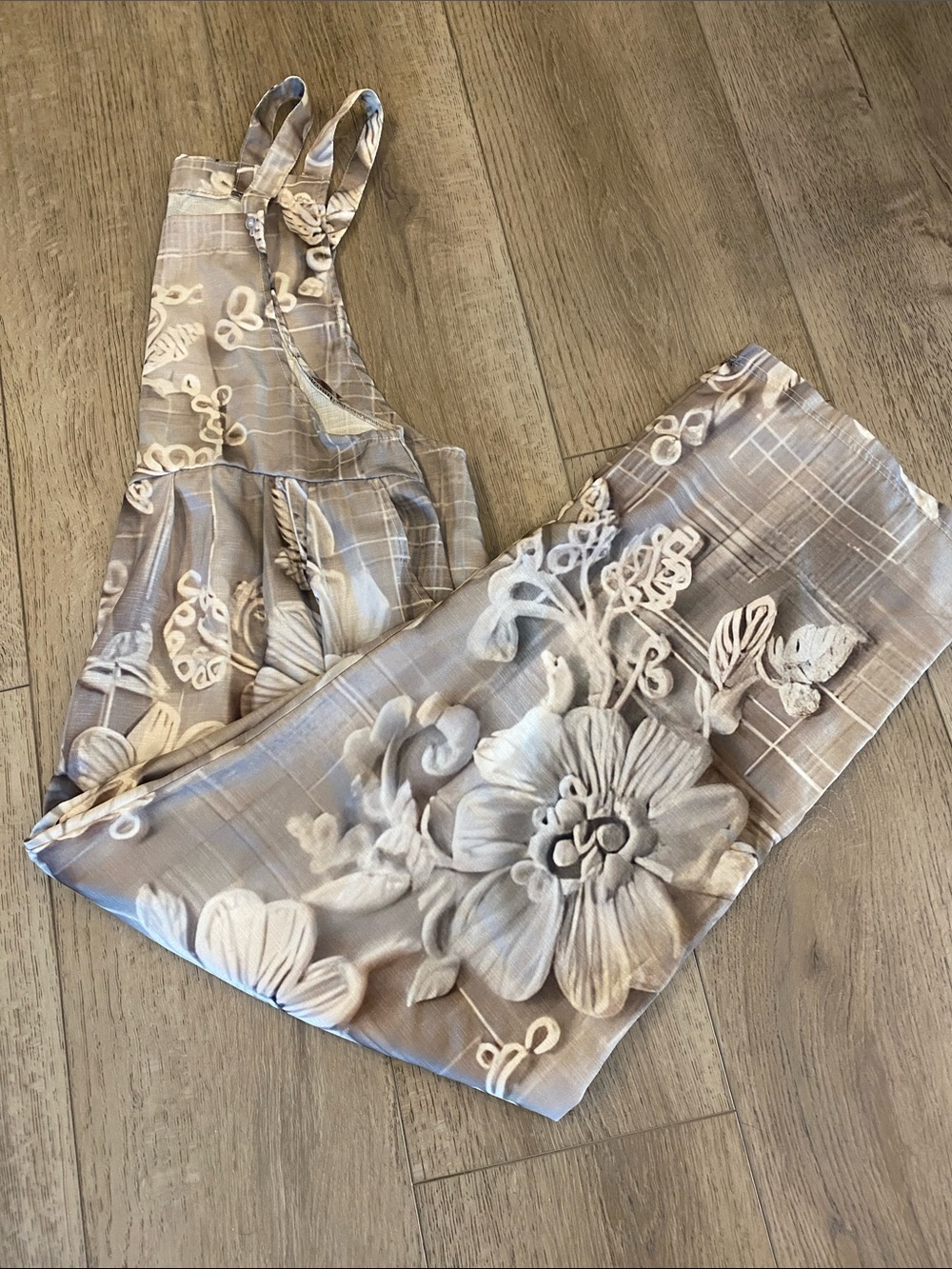 Gray Floral Overall  Wide-Leg Jumpsuit